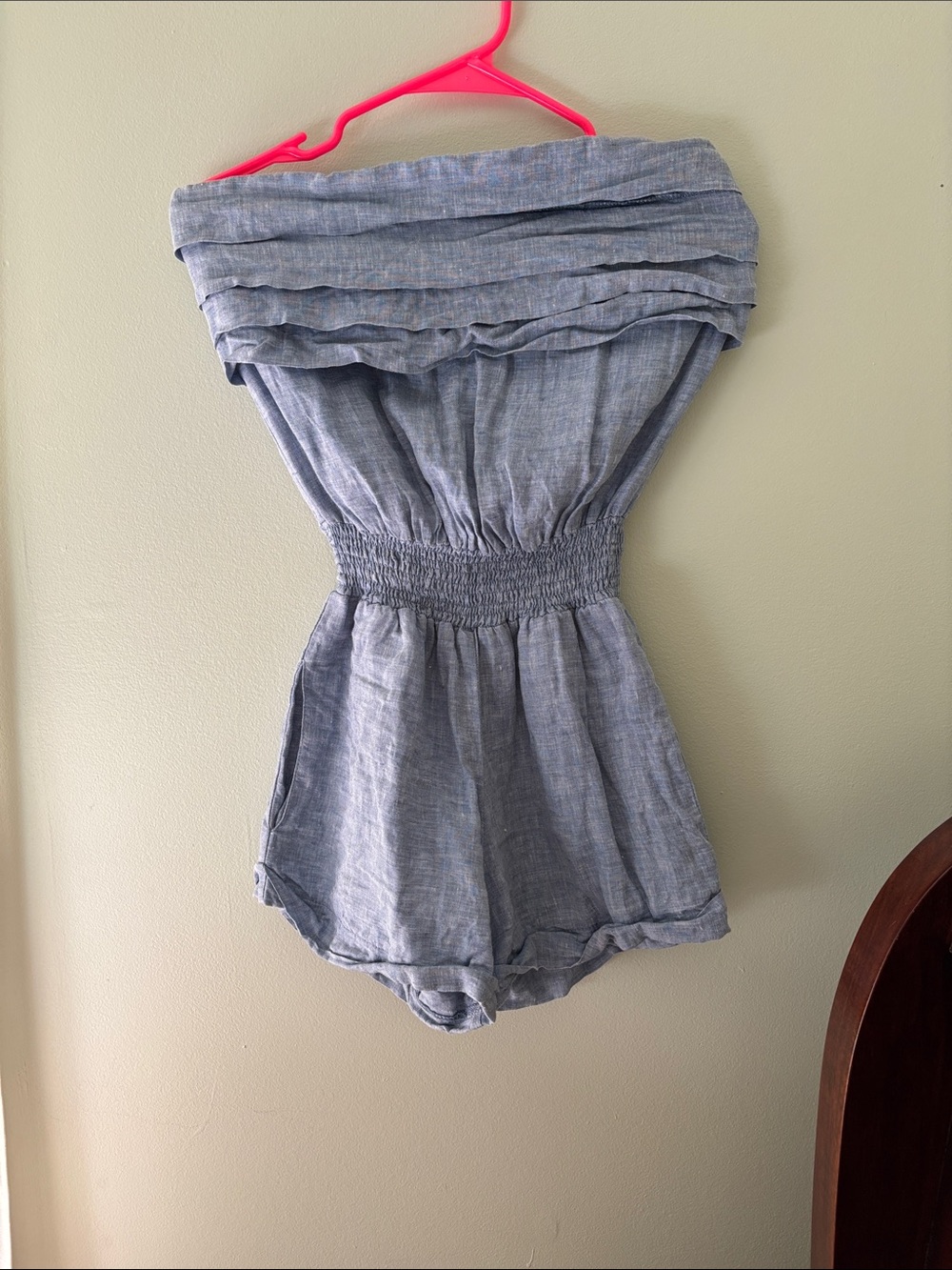 Light Blue Strapless Smocked High-Waist Romper